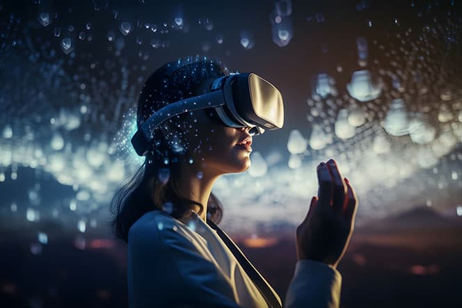 femme dans un univers de réalité virtuelle metaverse