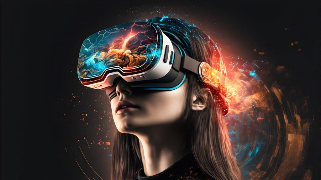 femme portant casque realite virtuelle technologiques futuristes
